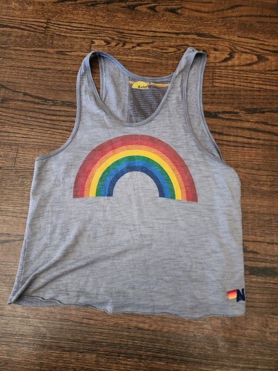 Aviator Nation Tops - Aviator Nation Gray Tank with Yellow & Rainbow Accent